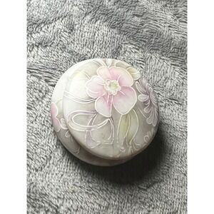 Vintage Limoges Porcelain Trinket Box Pastel‎ Floral Round France Signed 2.5"